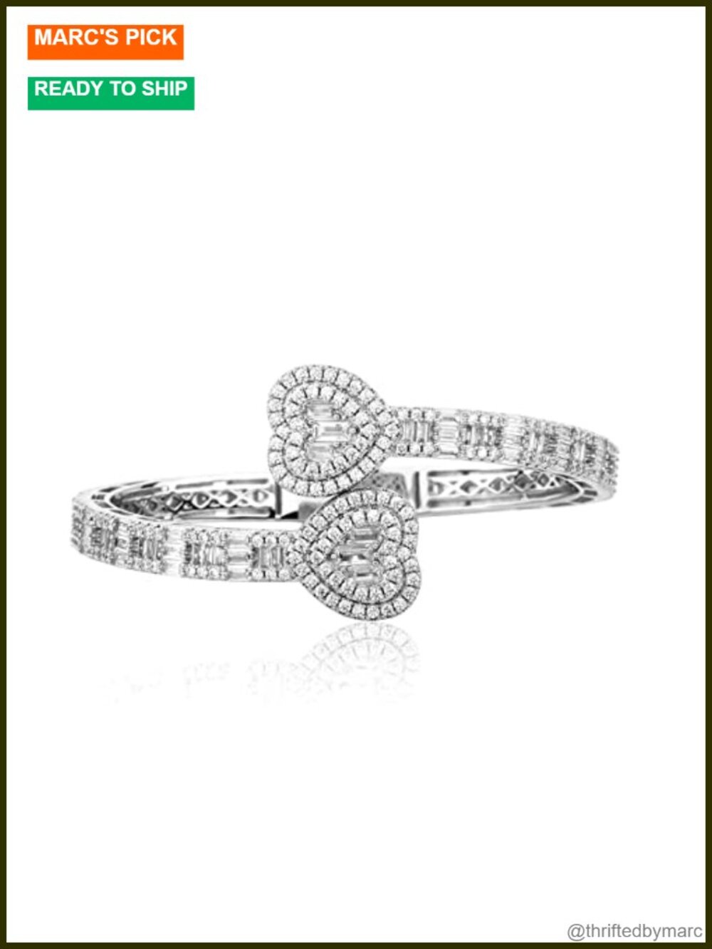 Cubic Zirconia Heart Cuff Bracelet Iced Out Bangle Gift for Women
